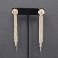 Long Dangle Chain Pierced Earrings Rhinestone Silver tone 3"