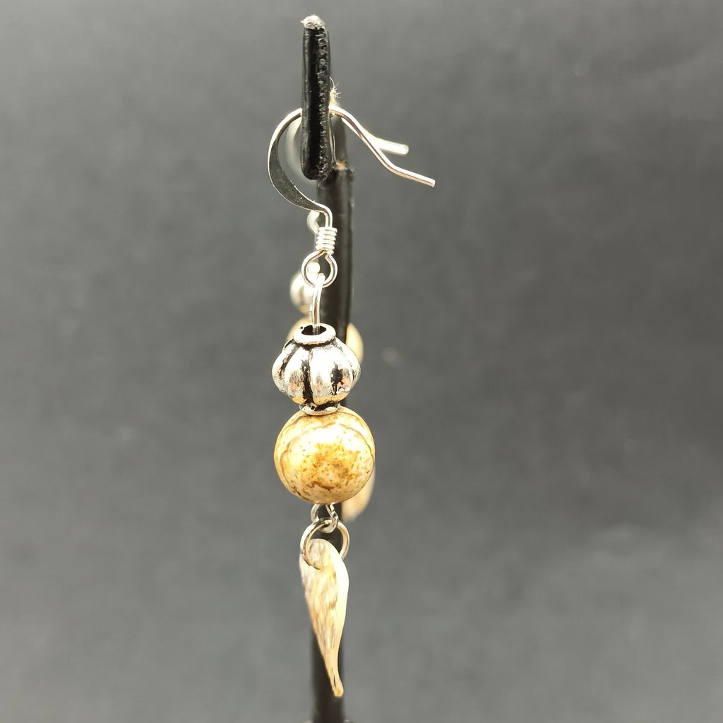 Pierced Earrings Silver tone Beaded Shell Statement Dangle 1 1/2"