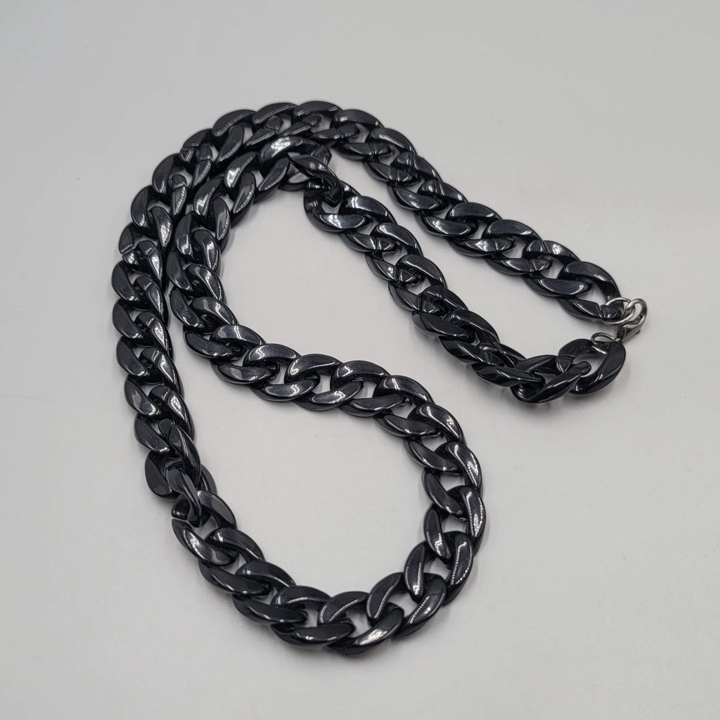 Black Acrylic Link Necklace Long Statement 28"