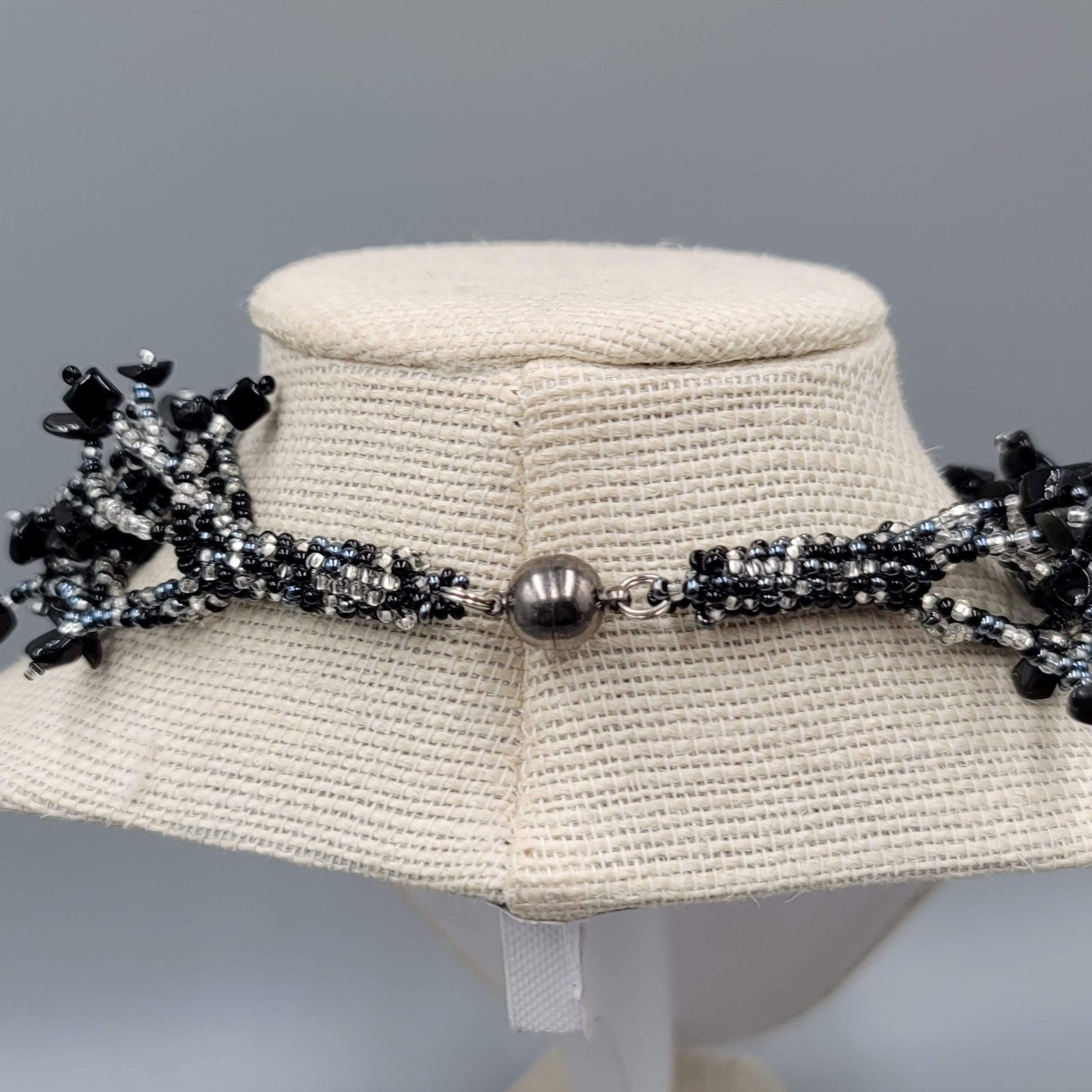 Black Cluster Bead Statement Necklace 18"