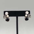 Modern  Clip on Earrings Gray Clear Crystal Dark Silver tone Drop 7/8"