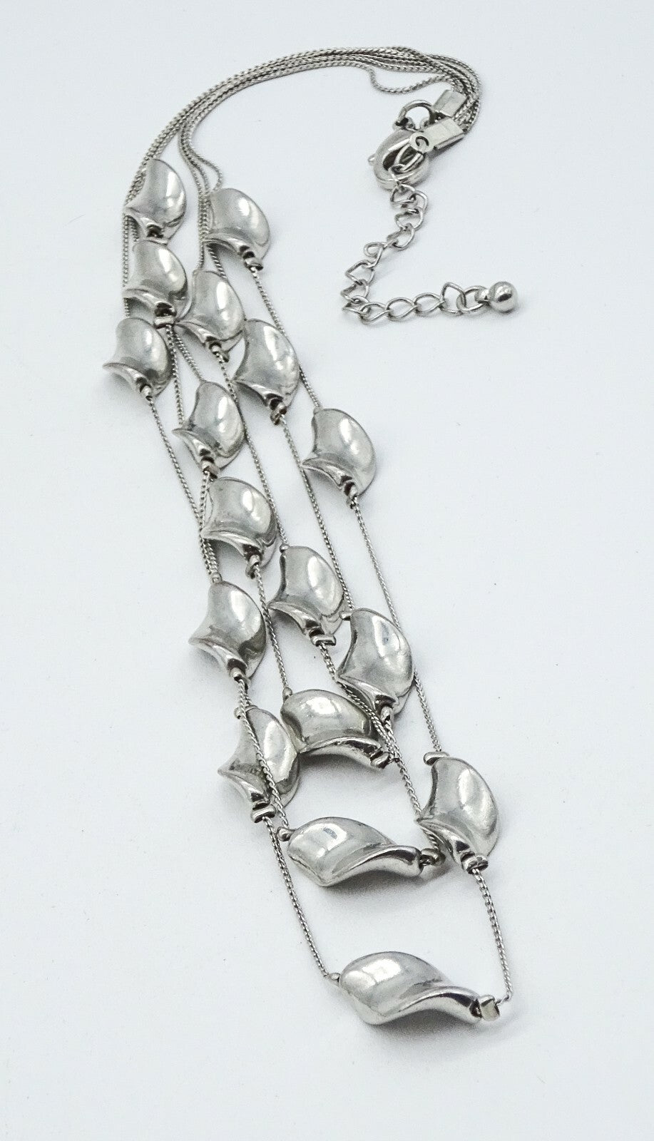 Silvertone Triple Strand Chain Necklace Statement 18"-20"