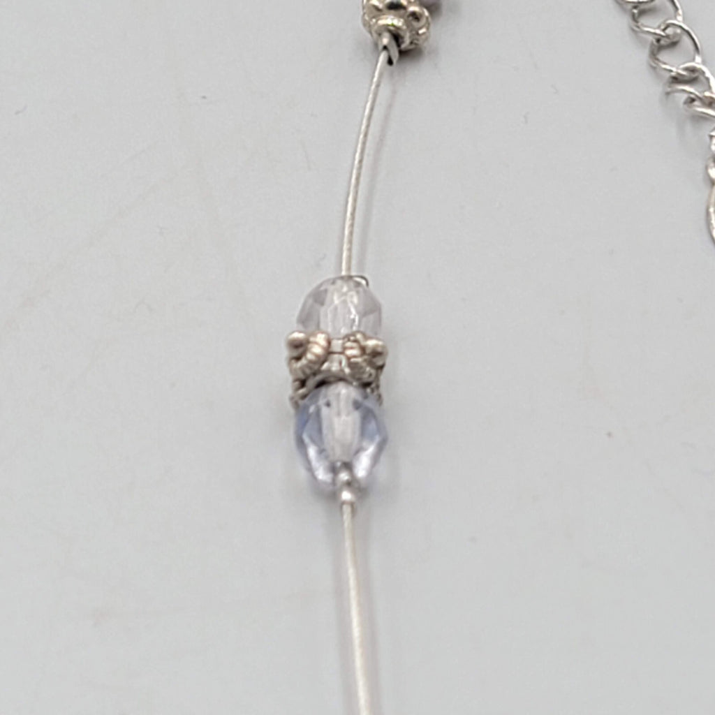Express Floating Bead Necklace Blue Stone Silver tone 14"-16"