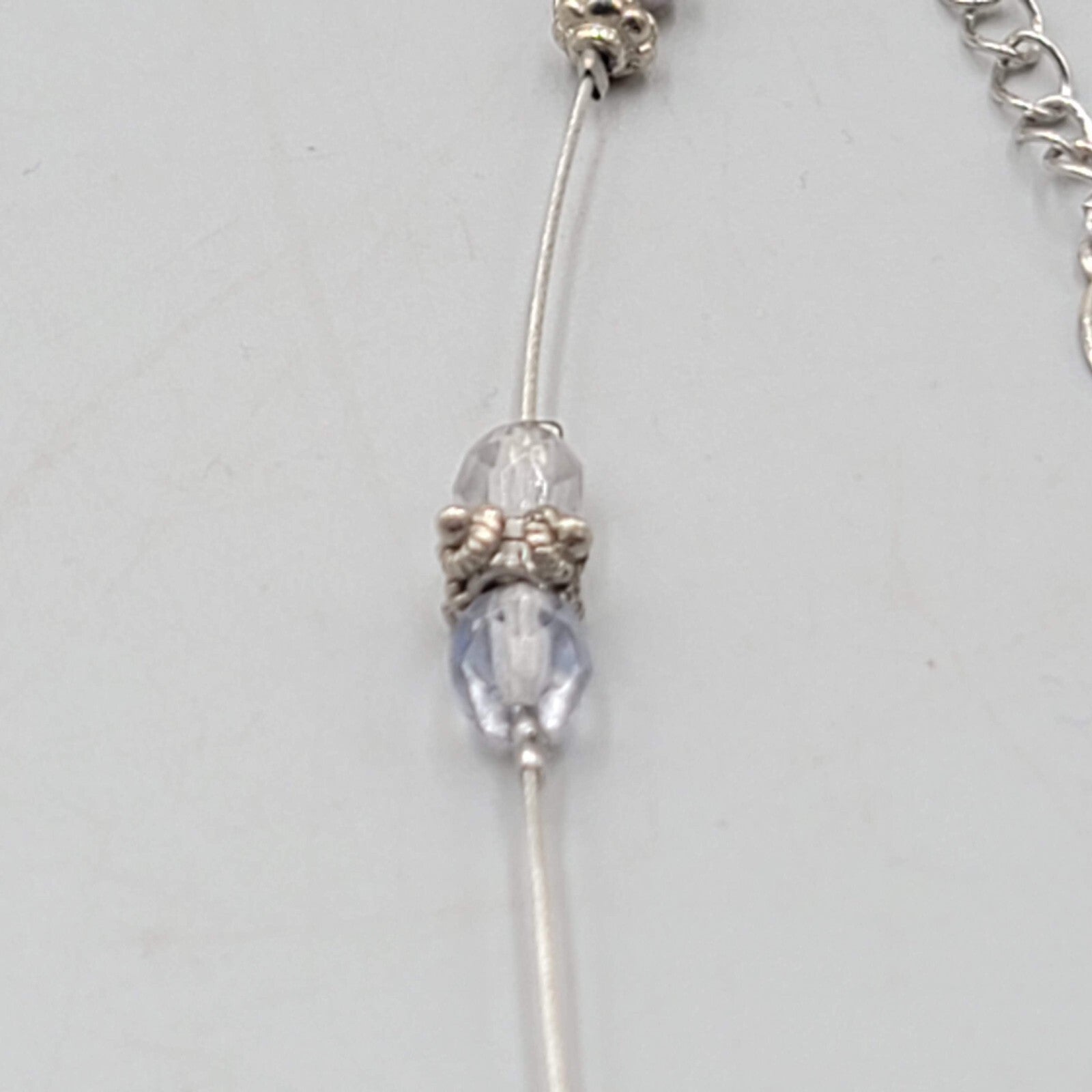 Express Floating Bead Necklace Blue Stone Silver tone 14"-16"