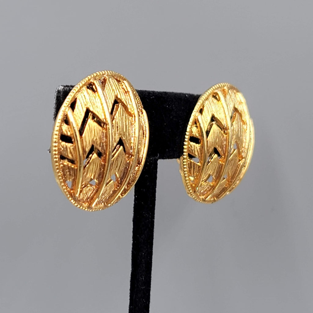 Vintage Textured Clip on Earrings Gold tone Open Round Statement 1 in