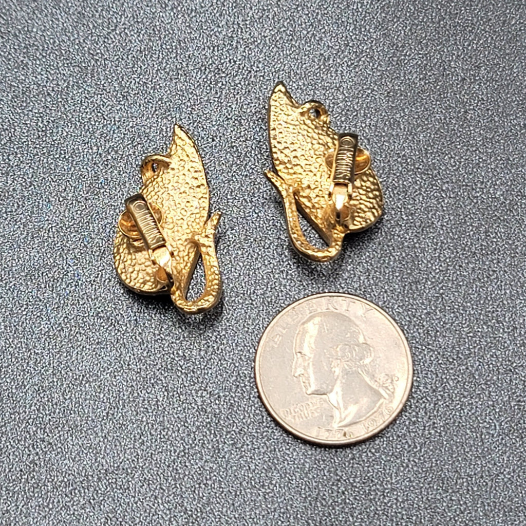Vintage Emmons Clip on Earrings Gold Plated Climber Leaves 1 1/8"