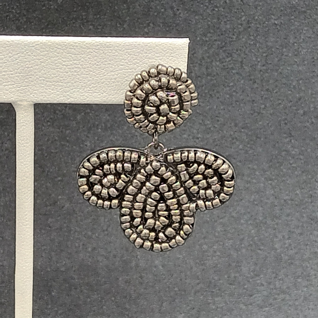 Vintage Pierced Earrings Black Metal Molded Beaded  Dangle 1 5/8"