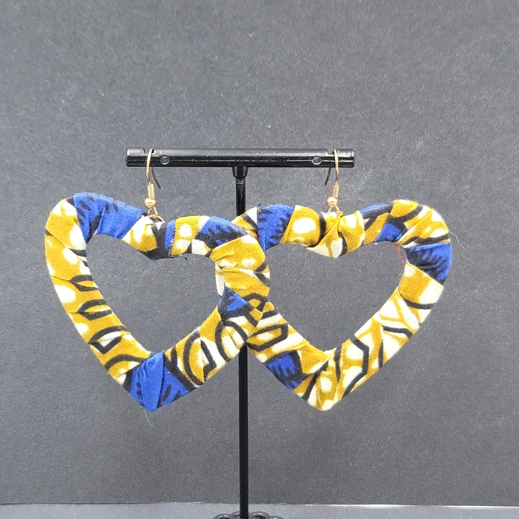 Vintage Pierced Earrings Large Fabric Covered Open Hearts 2.5"