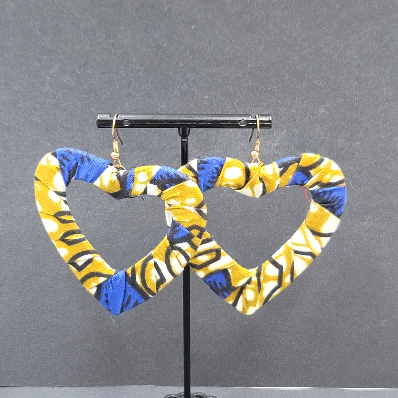 Vintage Pierced Earrings Large Fabric Covered Open Hearts 2.5"