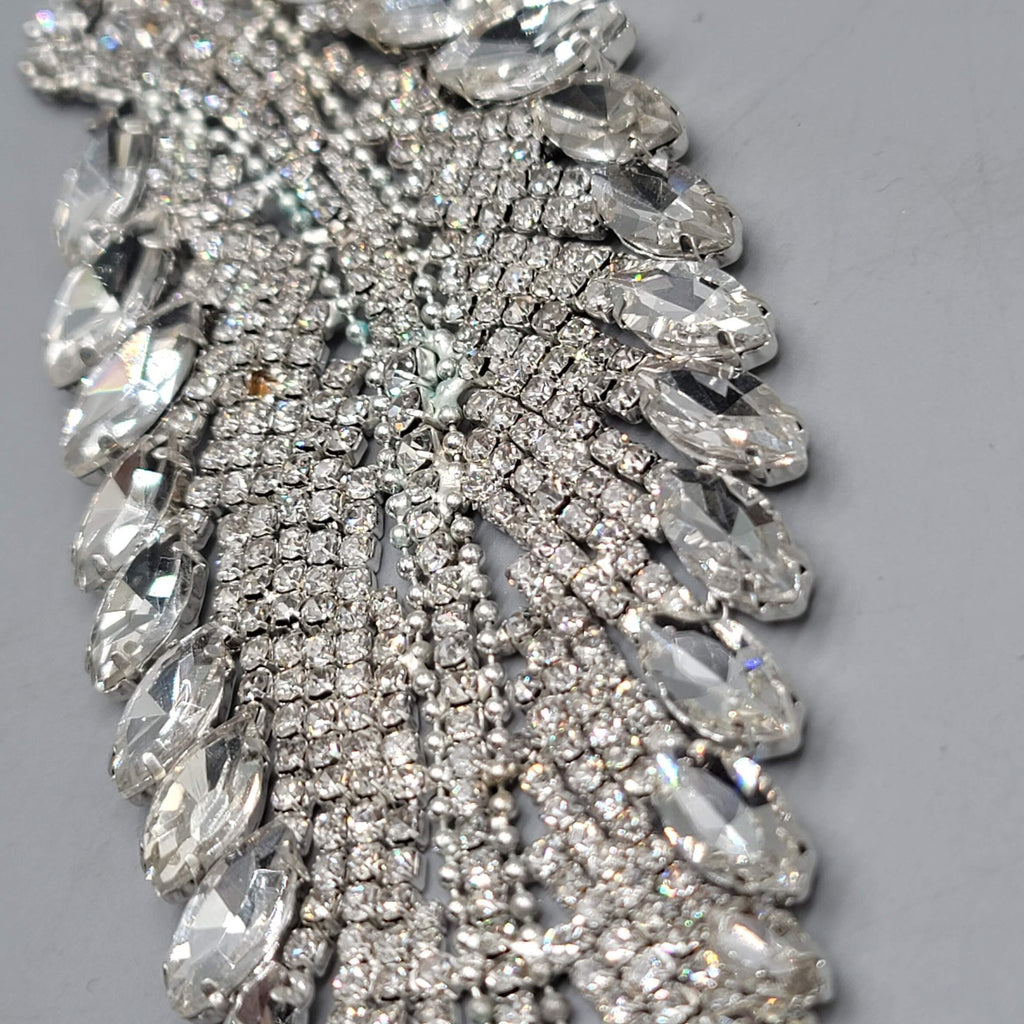 Crystal Rhinestone Applique Leaf 6.5" x 2.25"