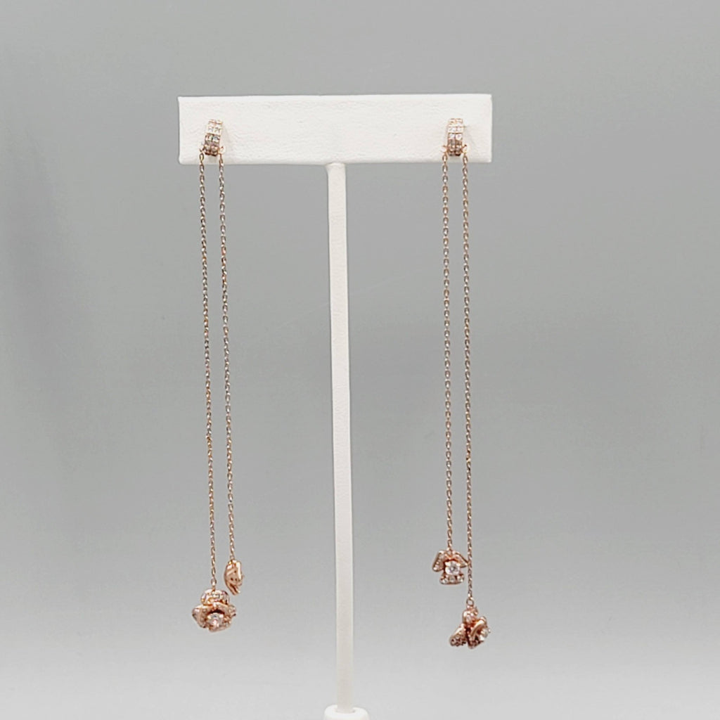 Crystal Pierced Earrings Rose Gold tone Pink LONG 4"