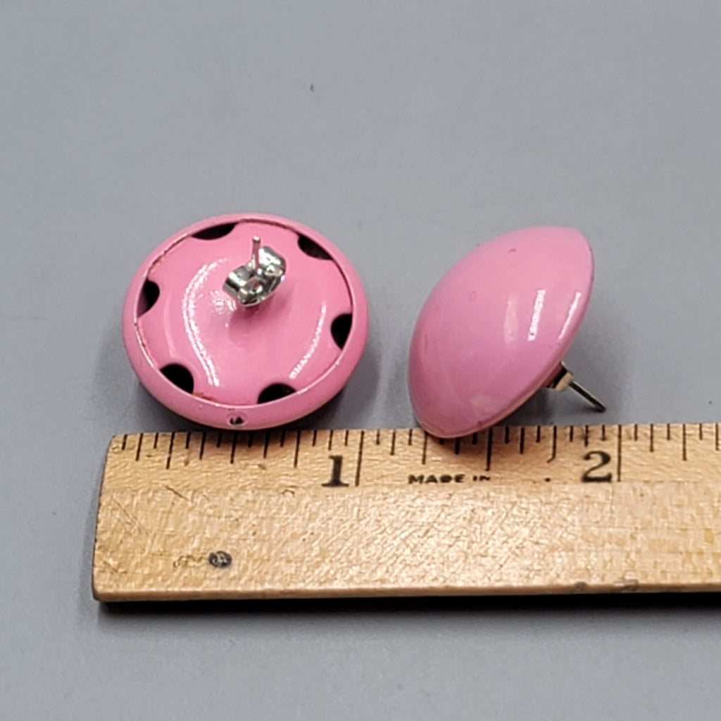 Vintage Pink Enamel Dome Pierced Earrings Pin Up Rockabilly 1 in