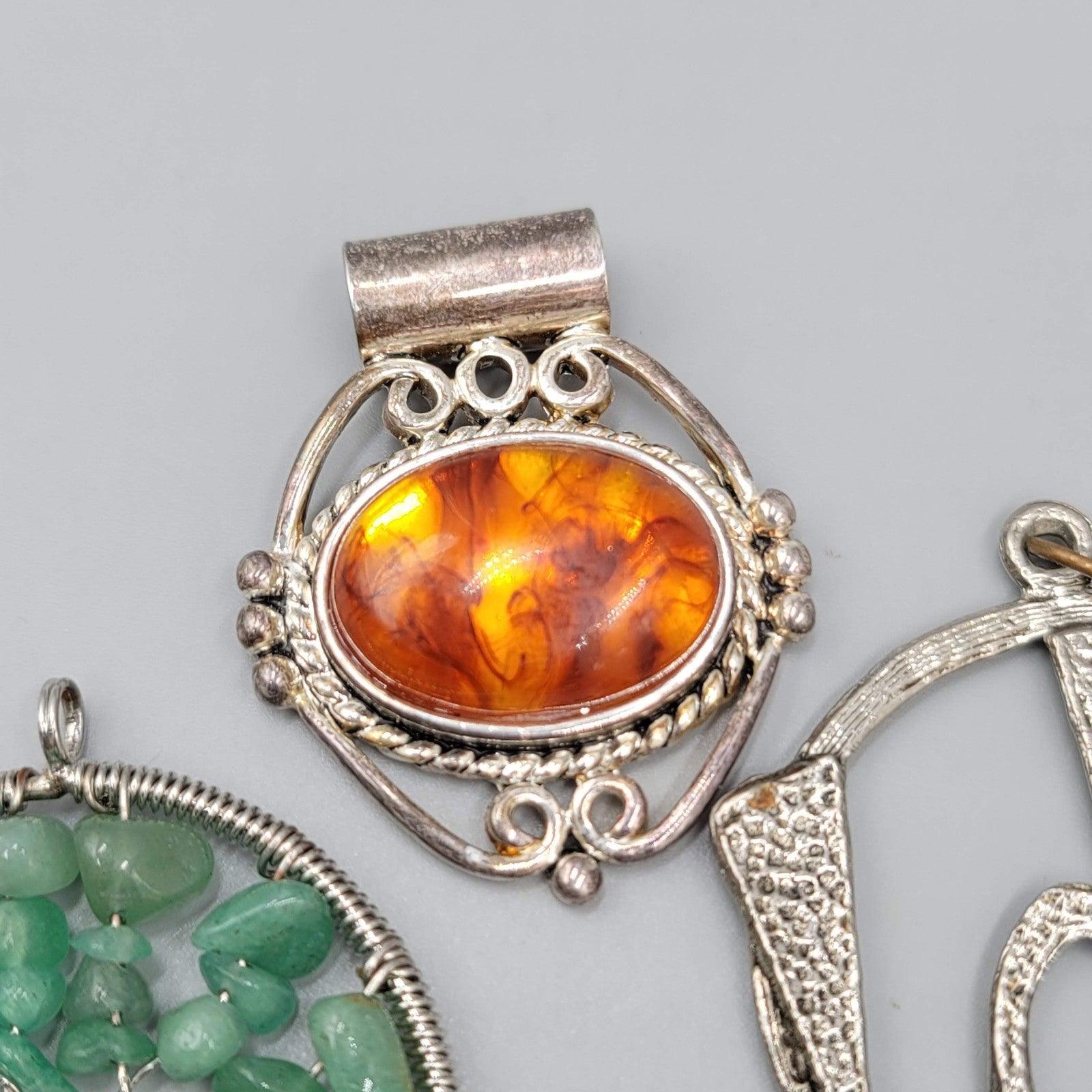Lot of 4 Pendants Silver Tone Gemstone Tree Infinity Chakra LOVE Resin Large