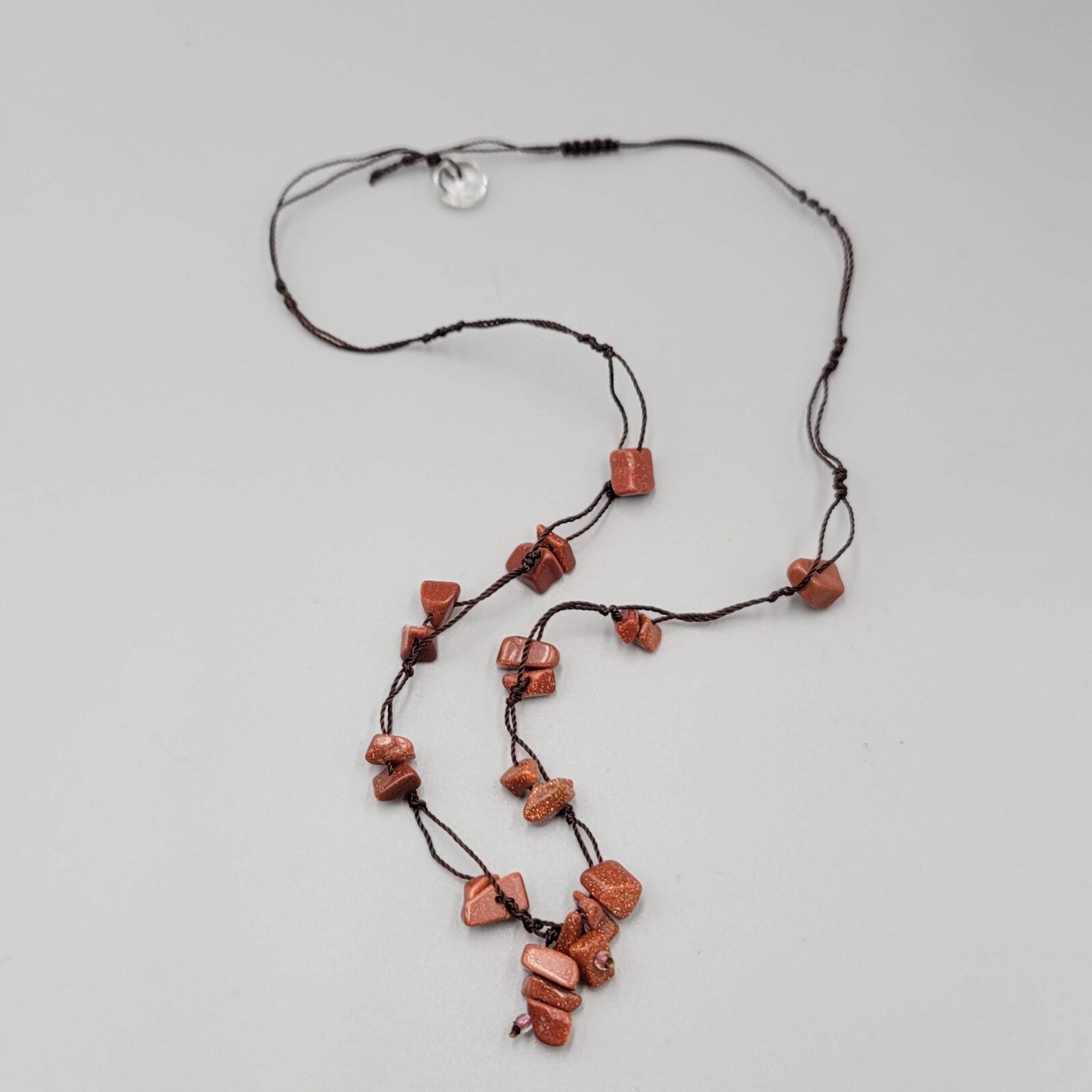 Gold Sandstone Chip Beads Necklace Hand Knotted Cord 18''