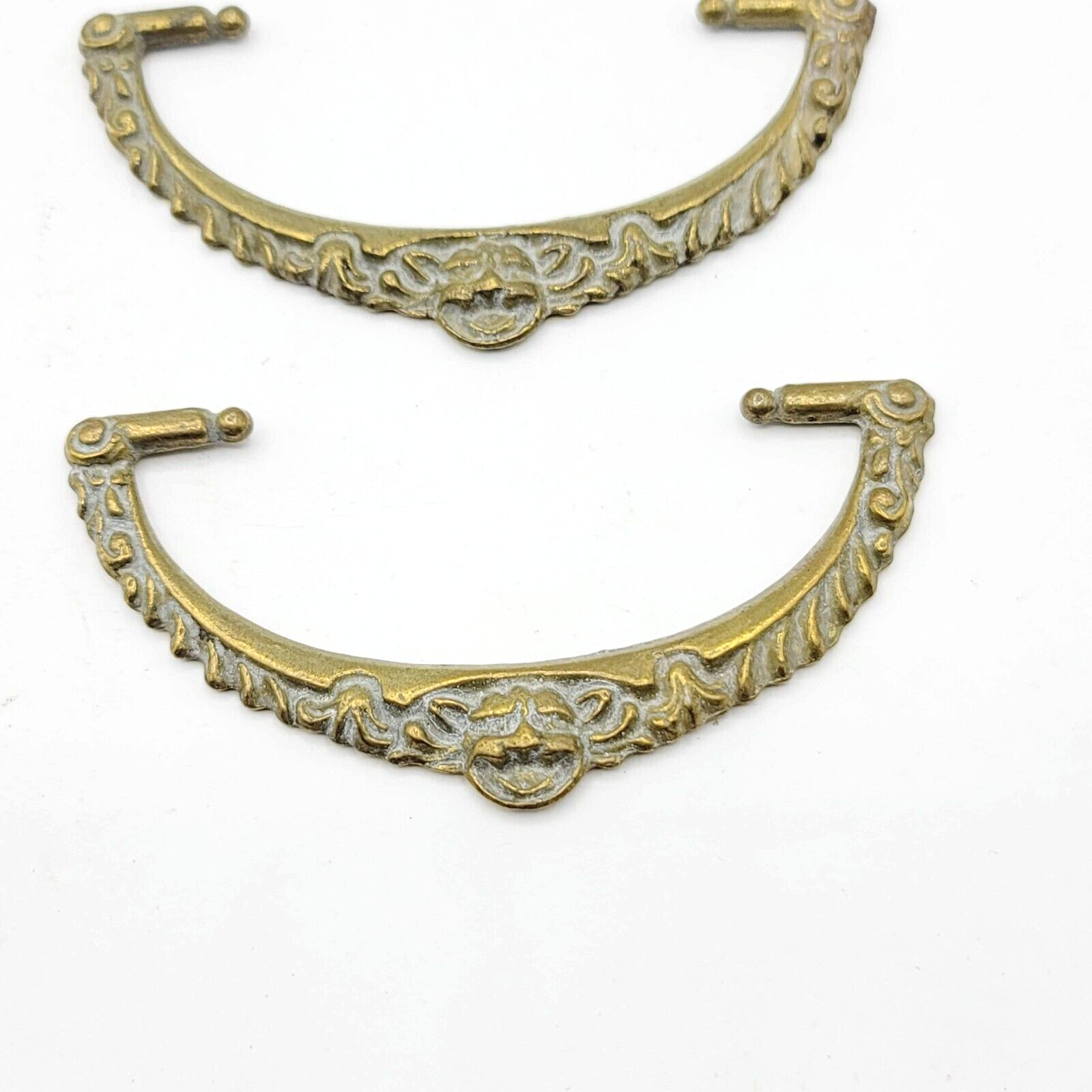 Vintage Brass FACE Ornate Bail Pull Handle Replacement Set of 2 - 3"