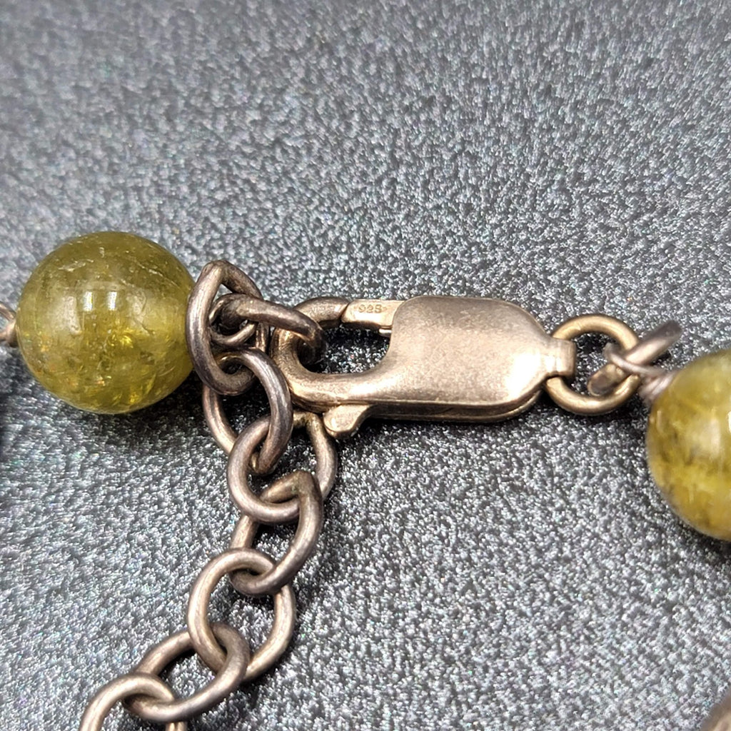 Sterling Silver Necklace Green Glass Blue Lapis Beads 18"-20"