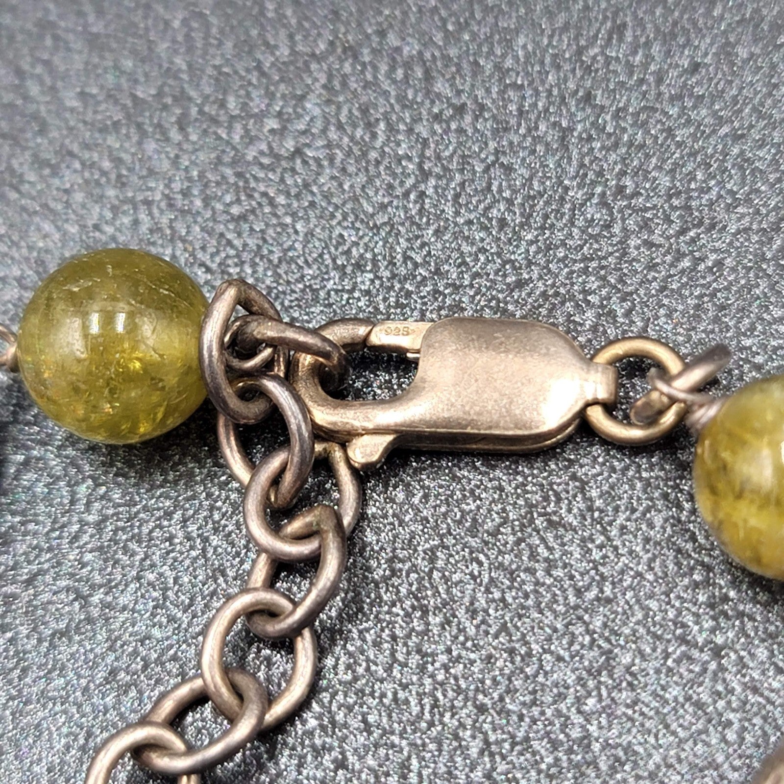 Sterling Silver Necklace Green Glass Blue Lapis Beads 18"-20"