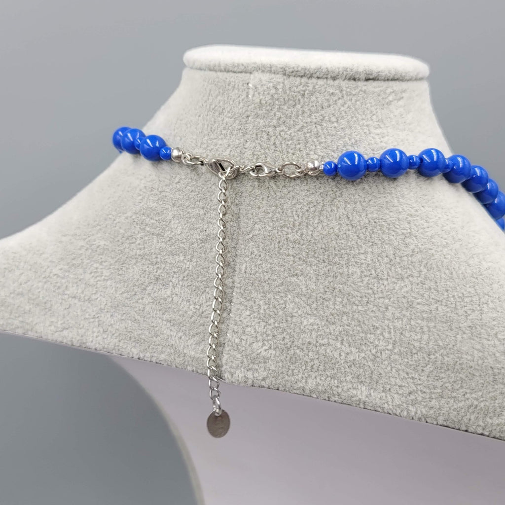 Graduated Navy Blue Bead Necklace Silver tone 18"-20"