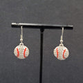 Baseball Pierced Earrings Rhinestone Enamel Dangle 3/4"