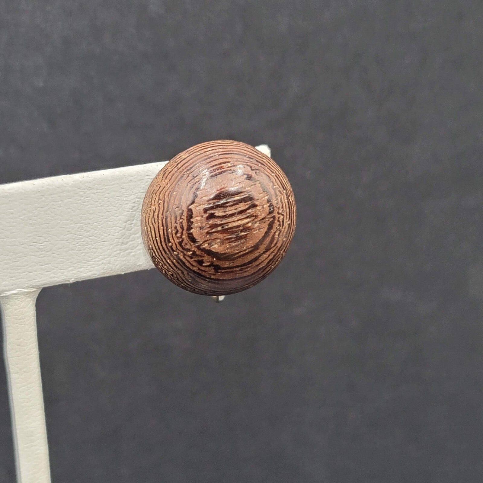 Vintage Clip on Earrings Solid Wood Dome Studs 3/4" MCM