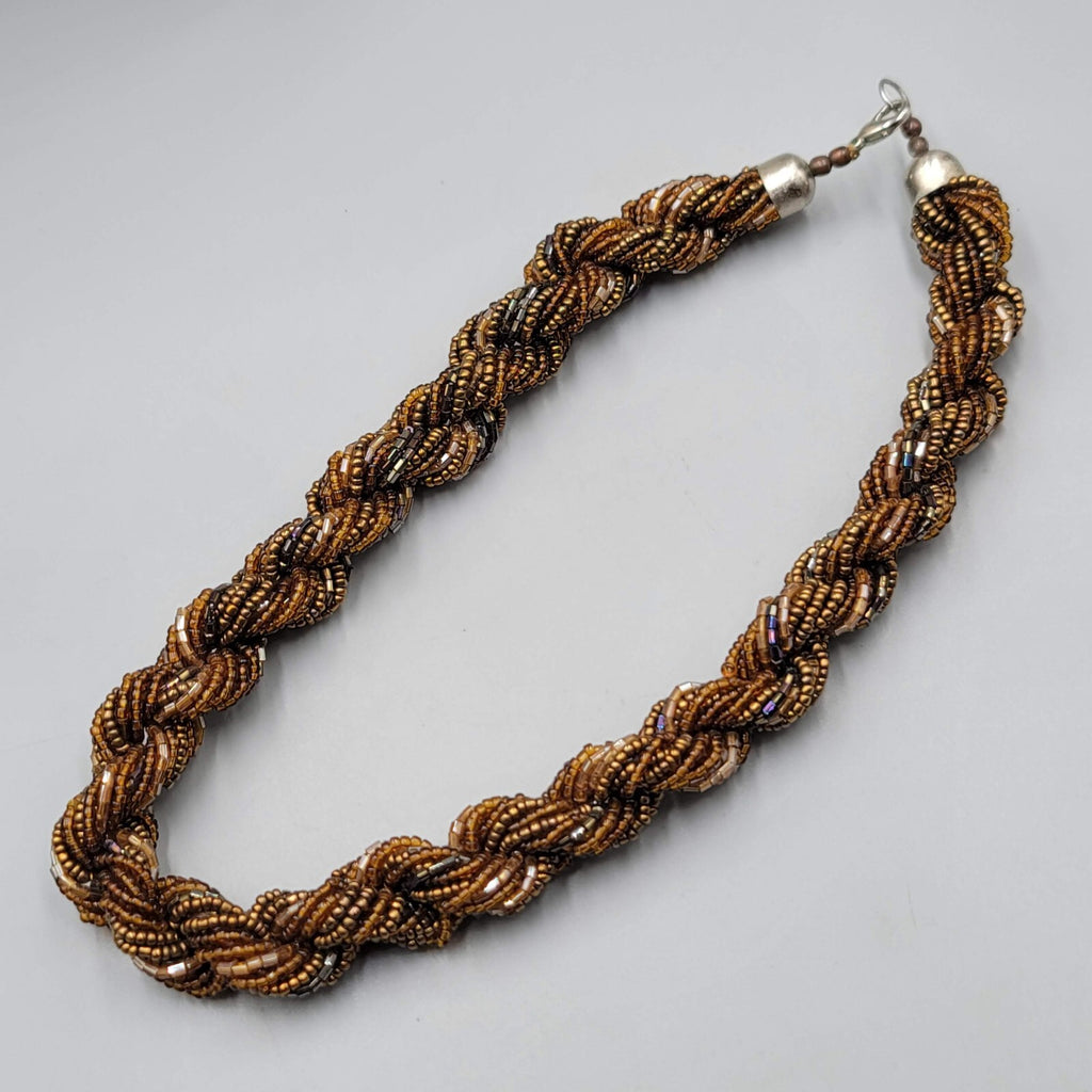 Vintage Brown Seed Bead Twist Necklace Large Statement 20"