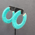 Pierced Earrings Gold tone Turquoise Blue Thread Wrapped Hoops 2 1/8"