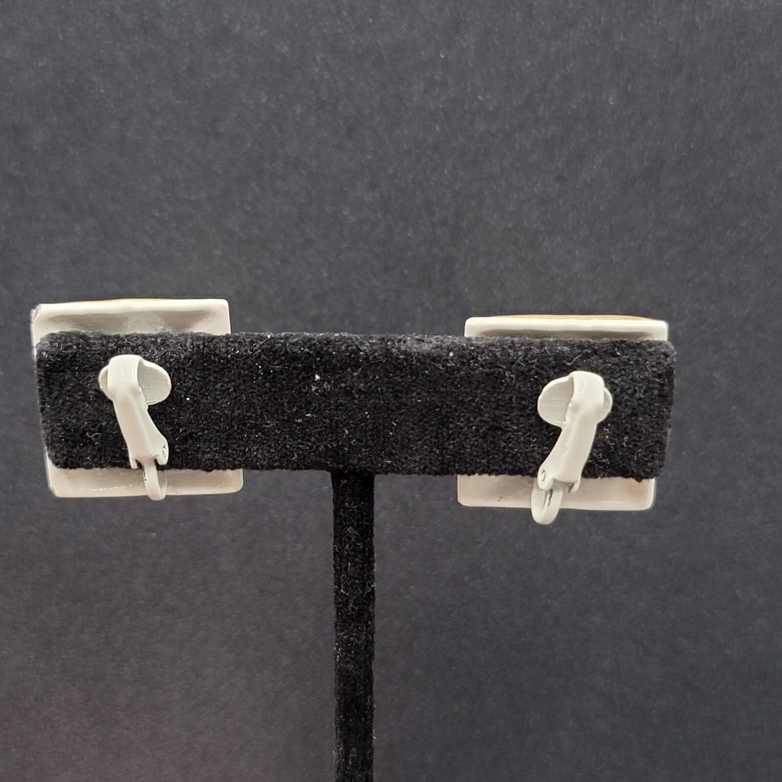 Vintage Clip on Earrings Green Yellow White Enamel Squares 7/8"