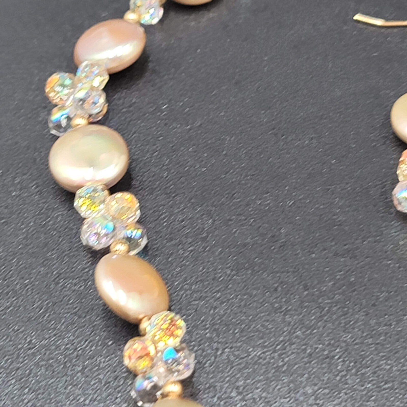 Pearl and Crystal Bead Necklace Pierced Earring Set