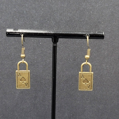 Ace of Spades Pierced Earrings Bronze tone Dangle 3/4"