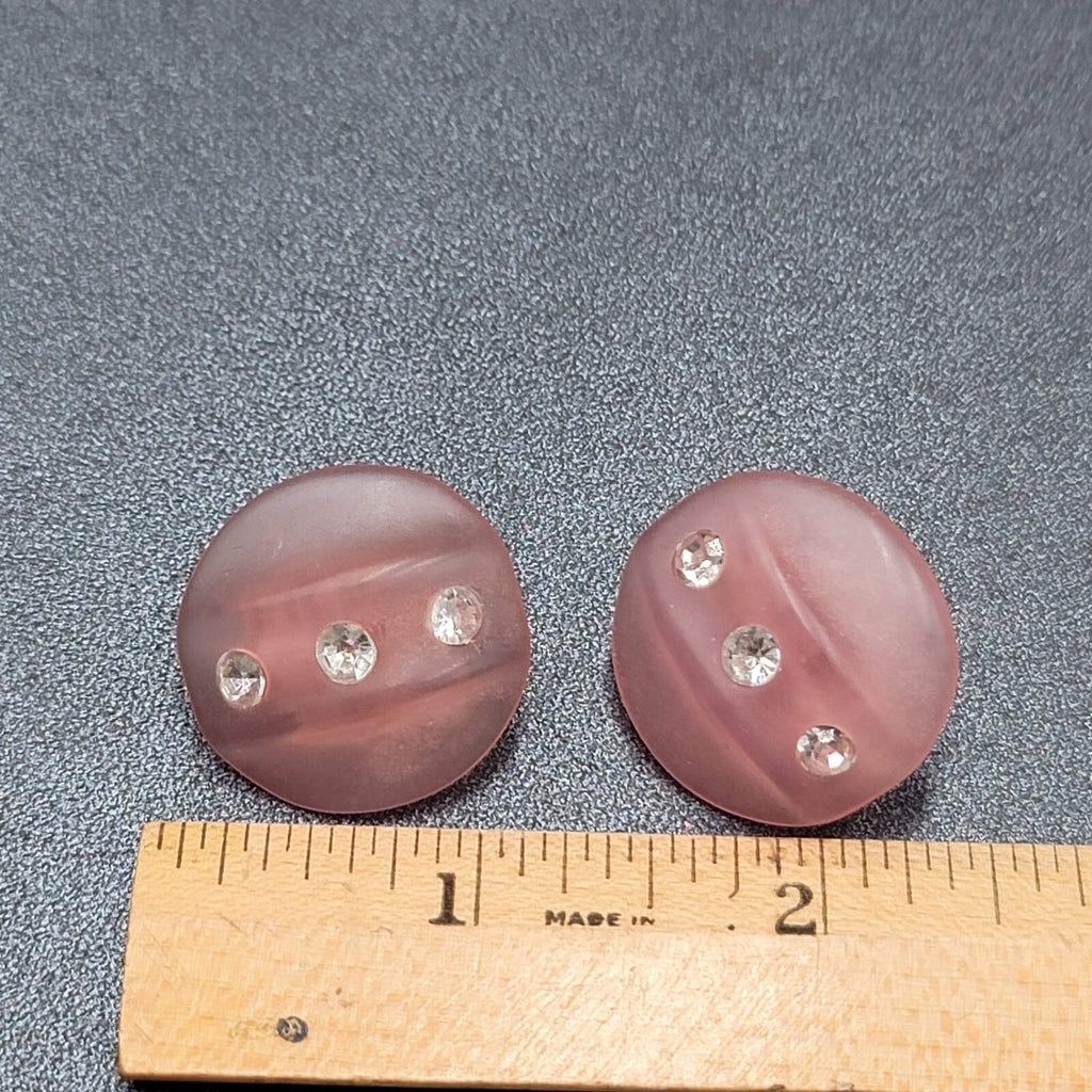 Vintage Clip on Earrings Pink Translucent Acrylic Rhinestone Dome 1"