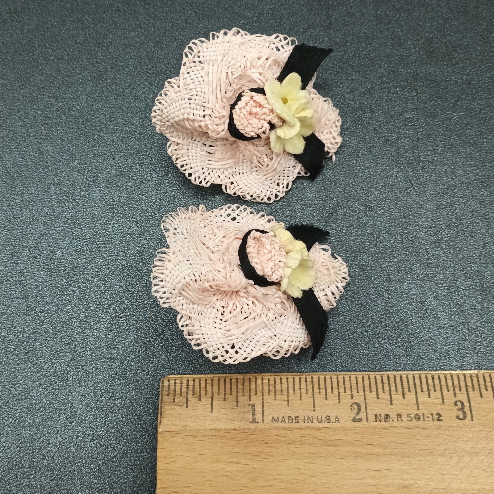 Vintage Clip on Earrings Pink Fabric Hat White Flower Statement Drop 2"