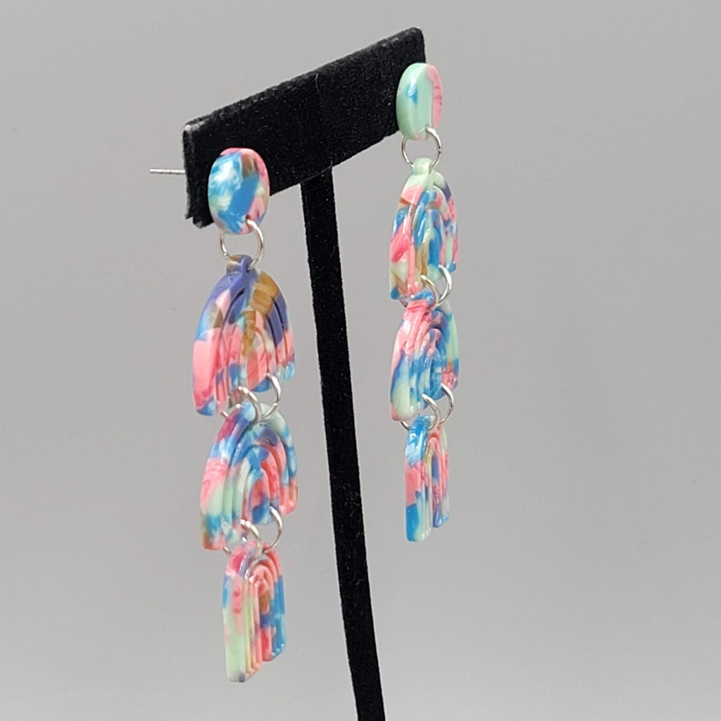 Statement Blue Pink Dangle Pierced Earrings 2.75"