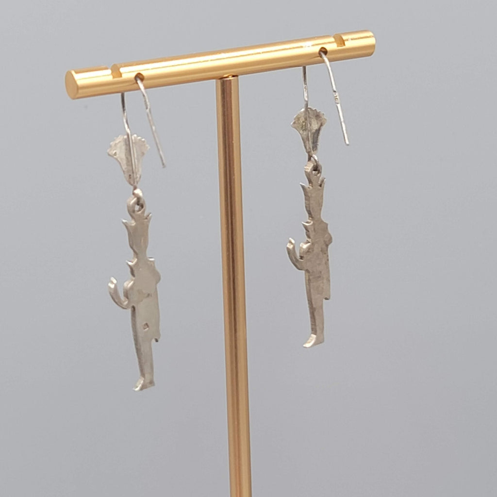 Sterling Silver Egyptian God Hator Pierced Earrings Dangle 1.75"