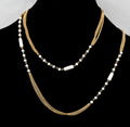 Vintage Gold tone Chains White Glass Beads Necklace Estate Jewelry Long 46"