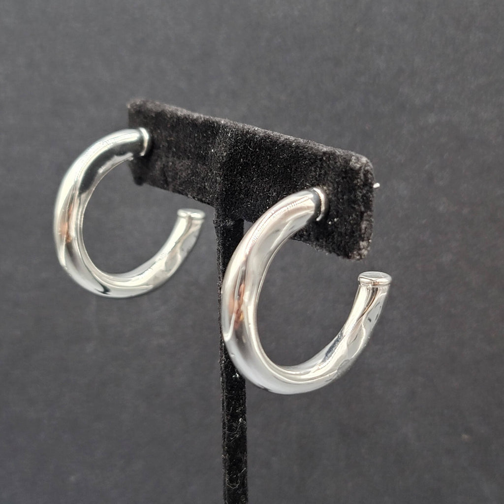 Pierced Earrings Polished Silver Plated Wavy Hoops Diamond Accent 1 1/8"