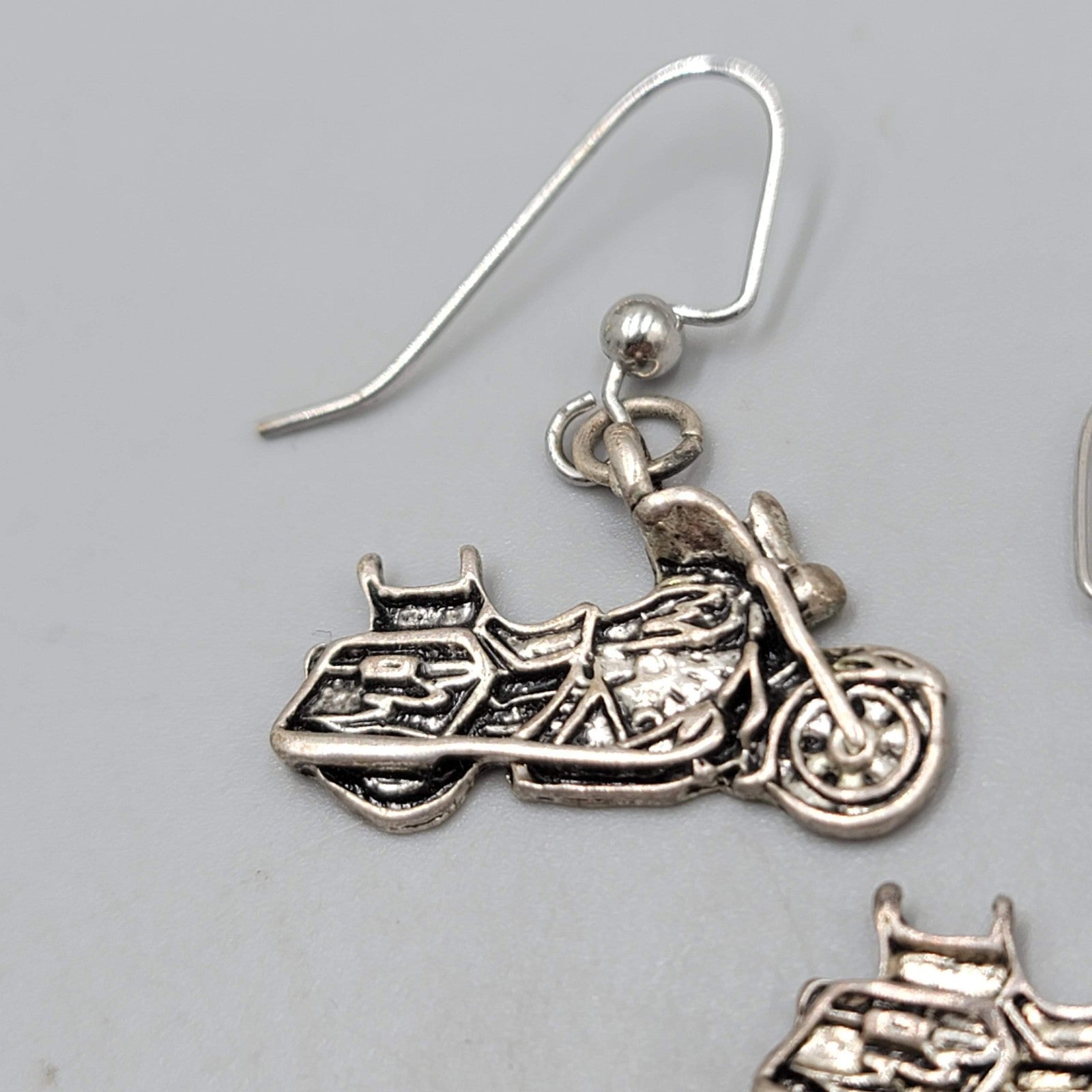 Motorcycle Pierced Earrings Silver tone Dangle 3/4"