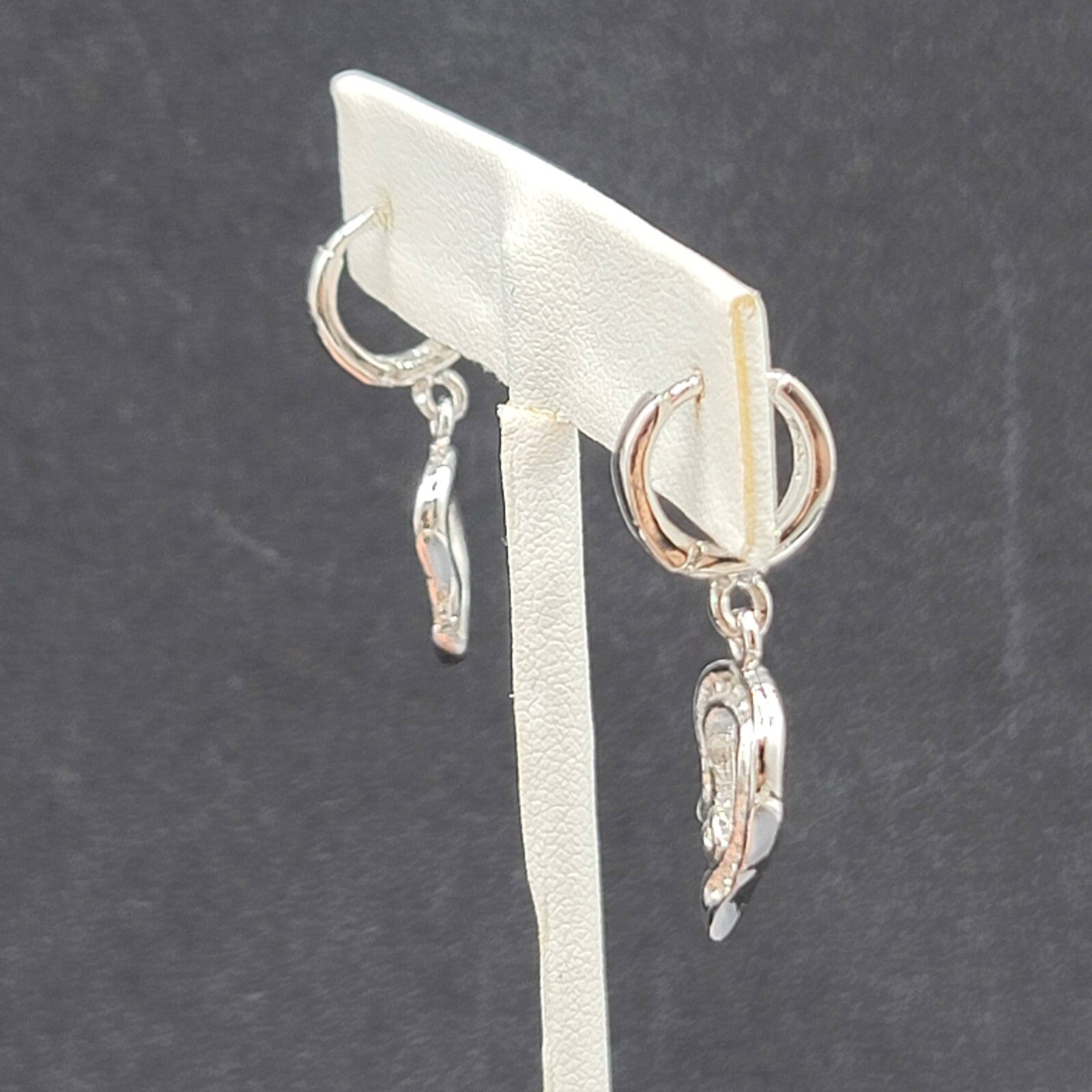 Pierced Earrings Silver tone Crystal Huggie Hoops Dangle 3/4"