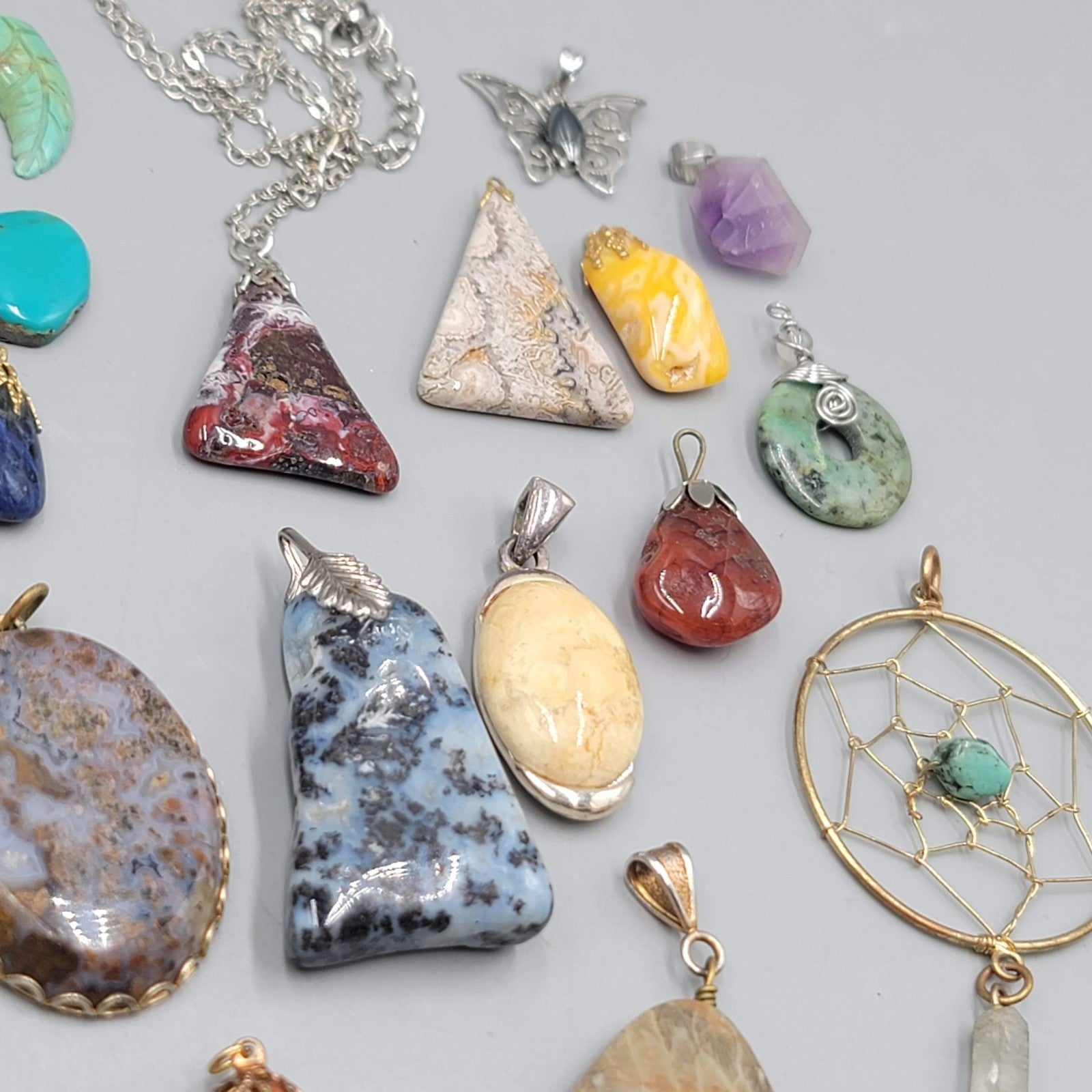 All Semi Precious Gemstone Stone Pendant Lot of 23 Various Styles Colors