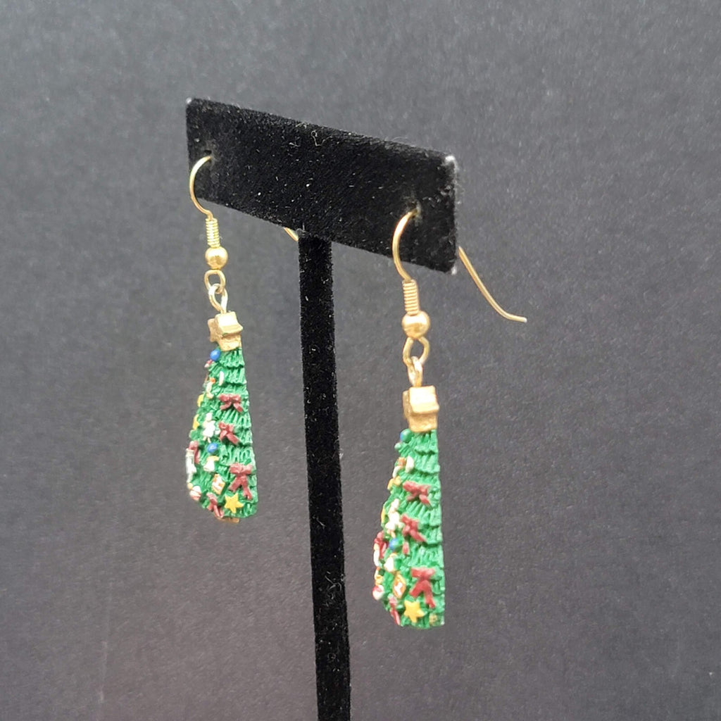 Vintage Christmas Pierced Earrings Resin Christmas Tree Dangle 1.25"
