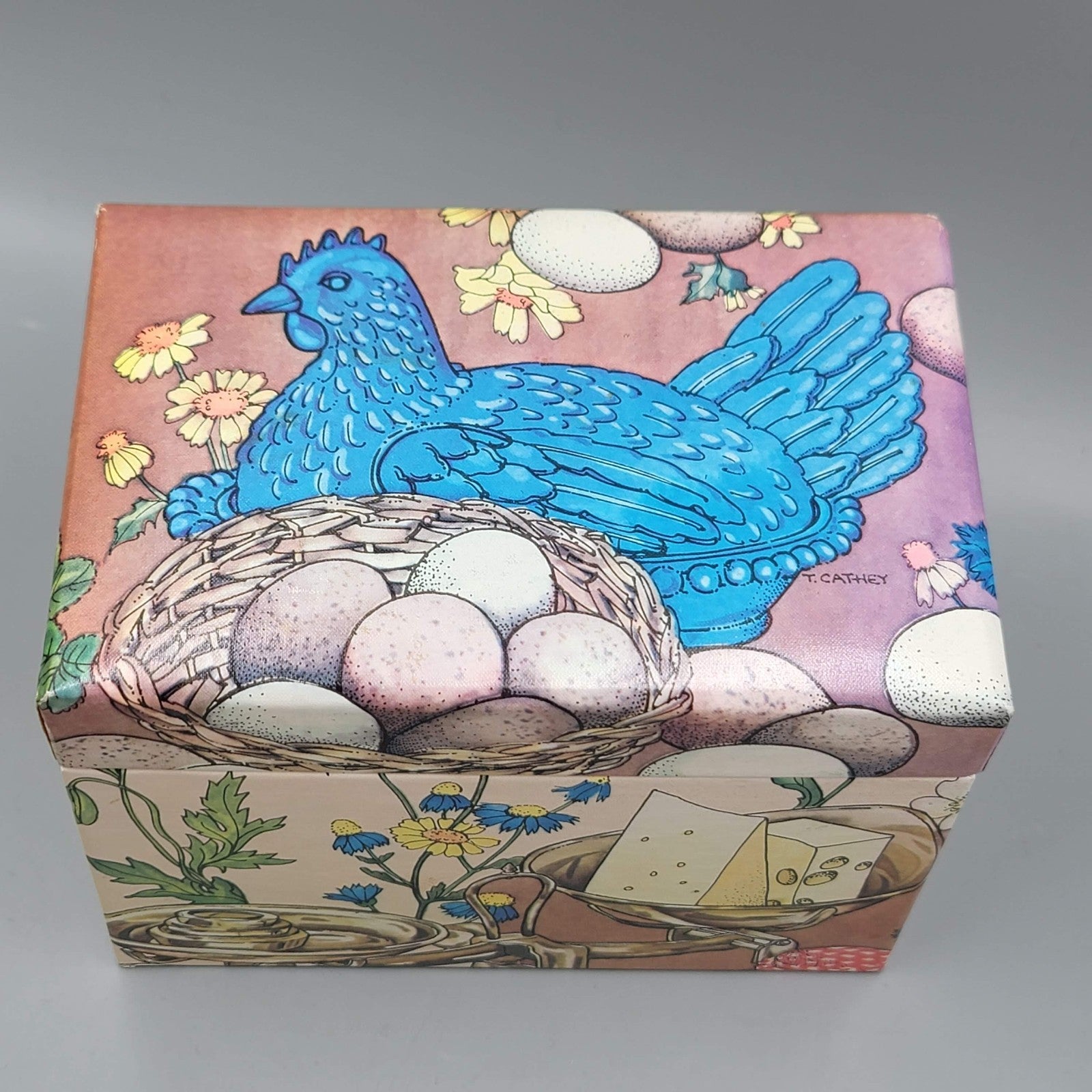Vintage Index Card Recipe Box w Dividers Chicken Eggs T Cathey