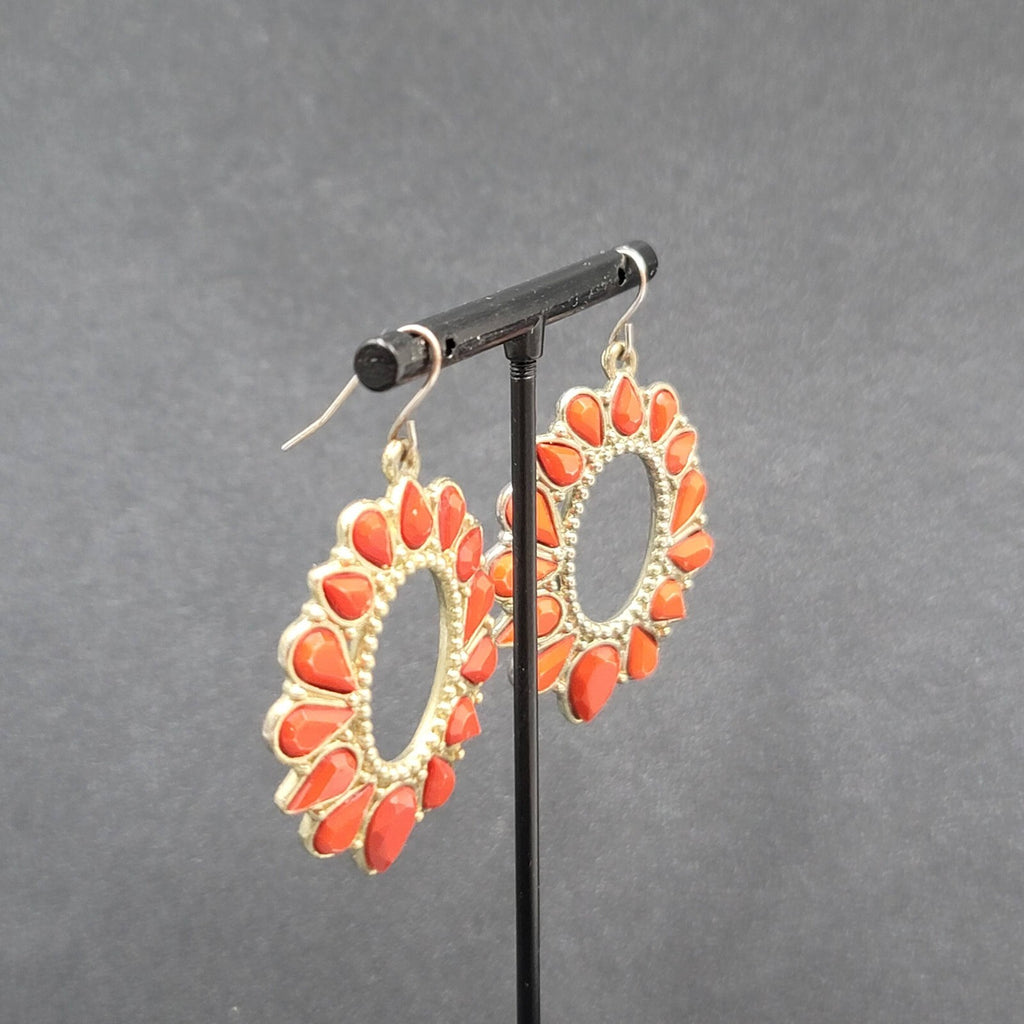 Pierced Earrings Gold tone Orange Open Teardrop Dangle 1.75"