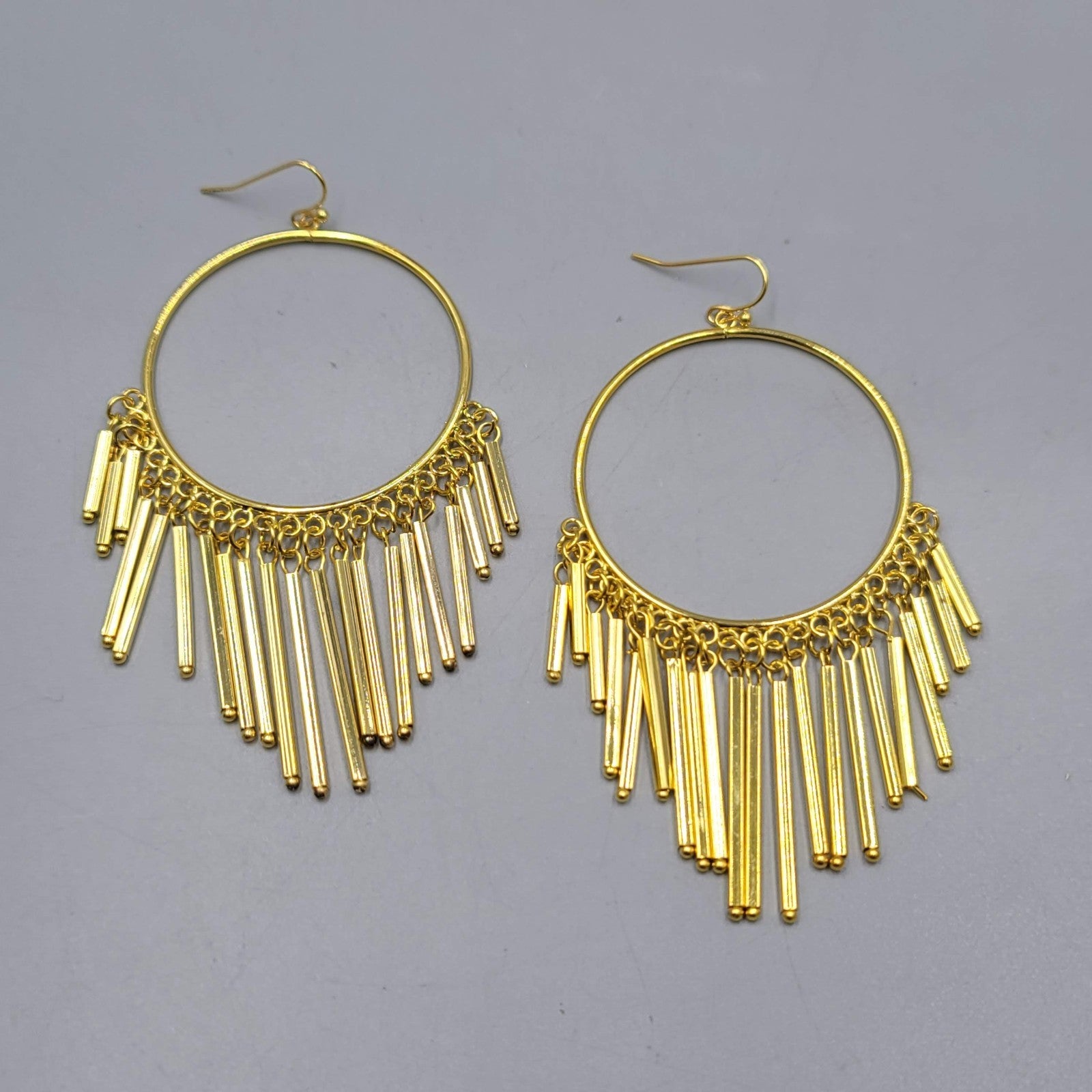 Large Statement Pierced Earrings Brassy/Gold tone Dangle 