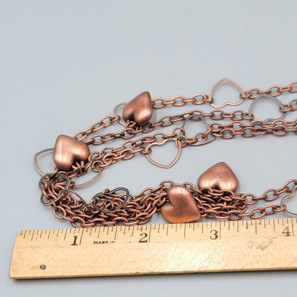 Heart Necklace Copper tone Double Chain 28" 36" +2.75"
