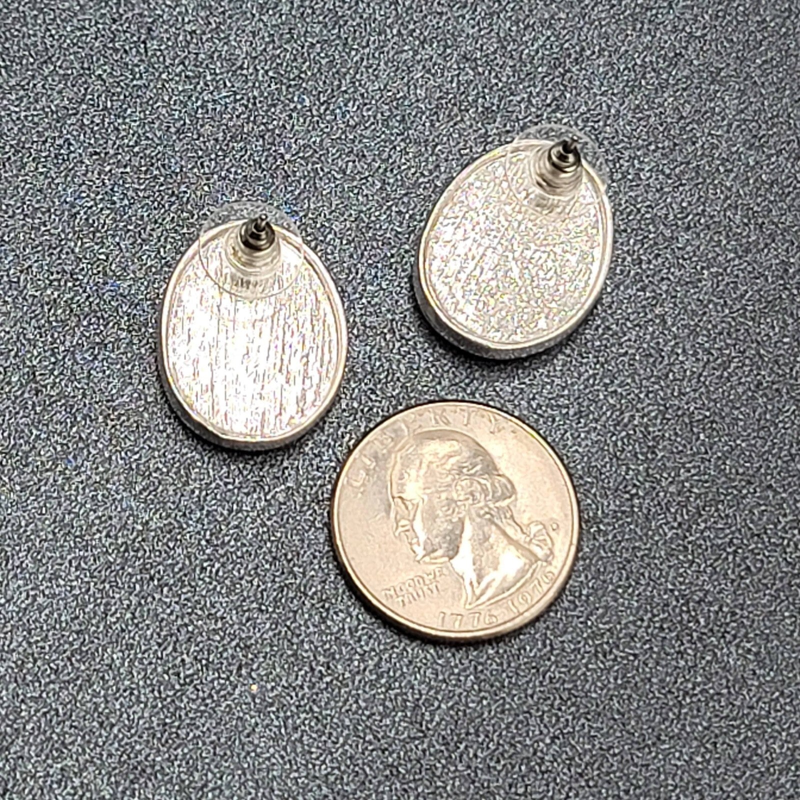 Pierced Earrings Silver tone Ivory White Enamel Oval Drop 7/8"