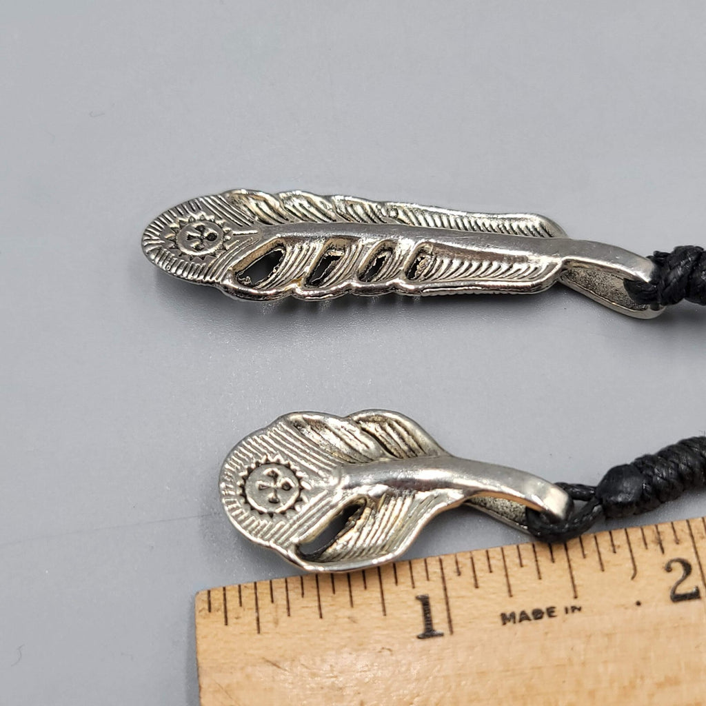 Bolo Style Wood Pendant Necklace Silver tone Feather Charms 30"