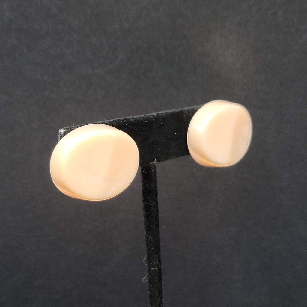 Vintage Pierced Earrings Light Pink Swirl Resin Molded Oval Drop 1" x 3/4"
