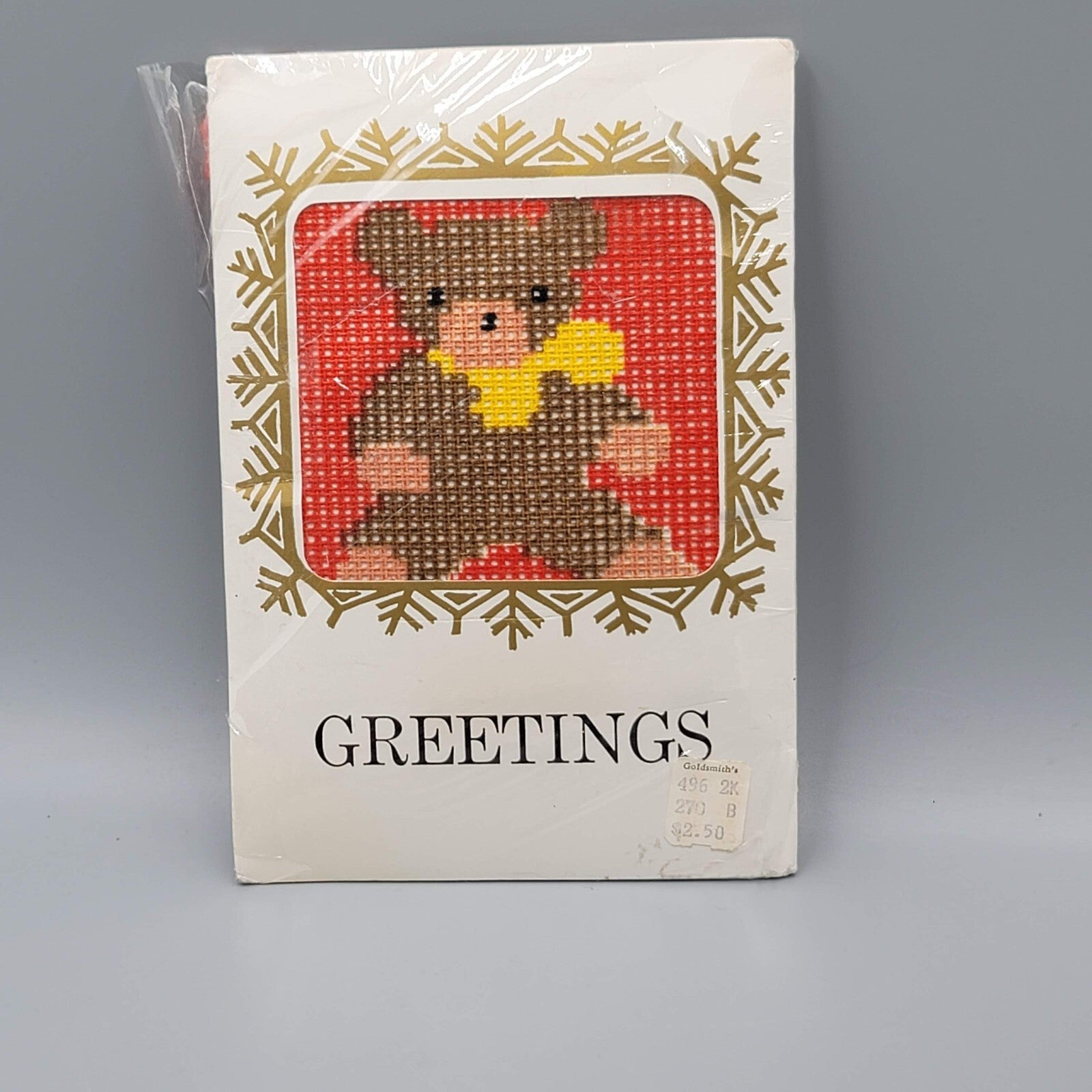 Vintage Needlepoint Bear Greeting Card Oakville Division Scovill Mfg CoDritz