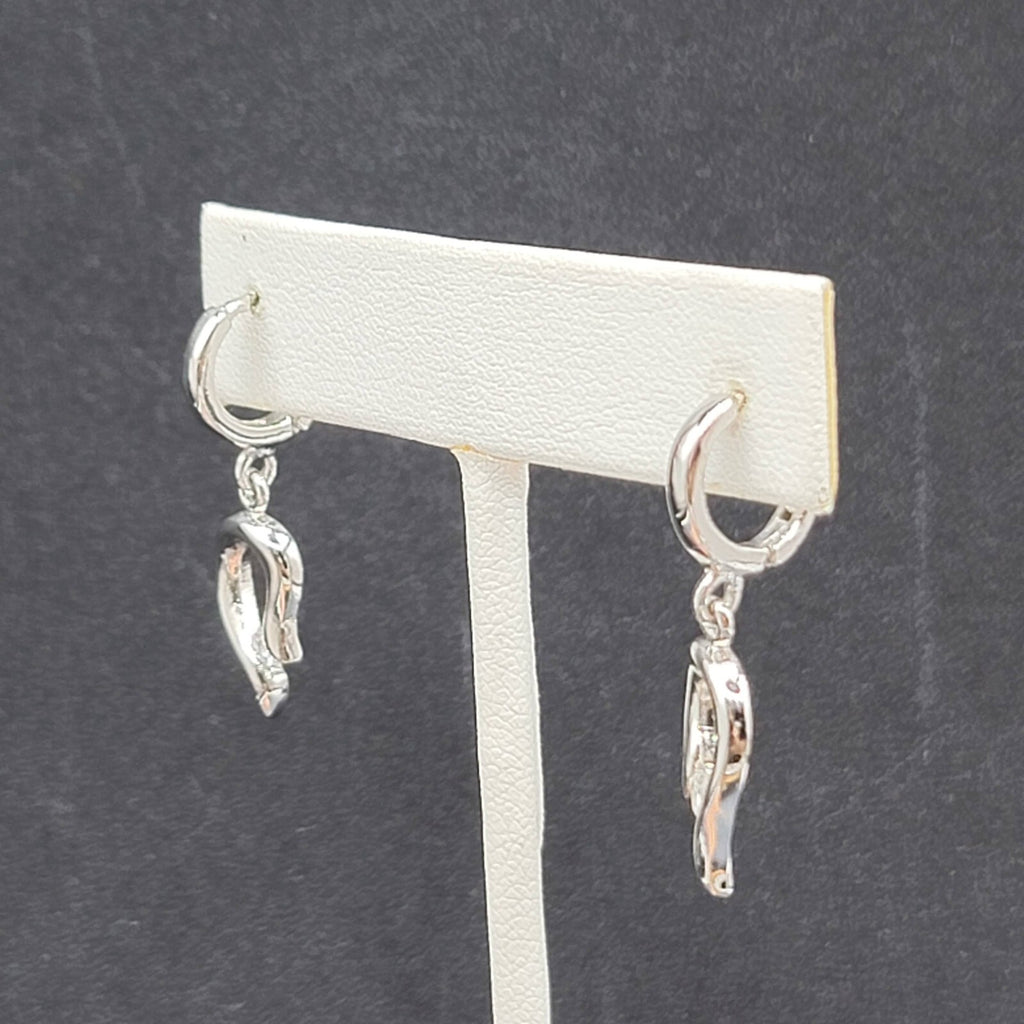 Pierced Earrings Silver tone Crystal Huggie Hoops Dangle 3/4"