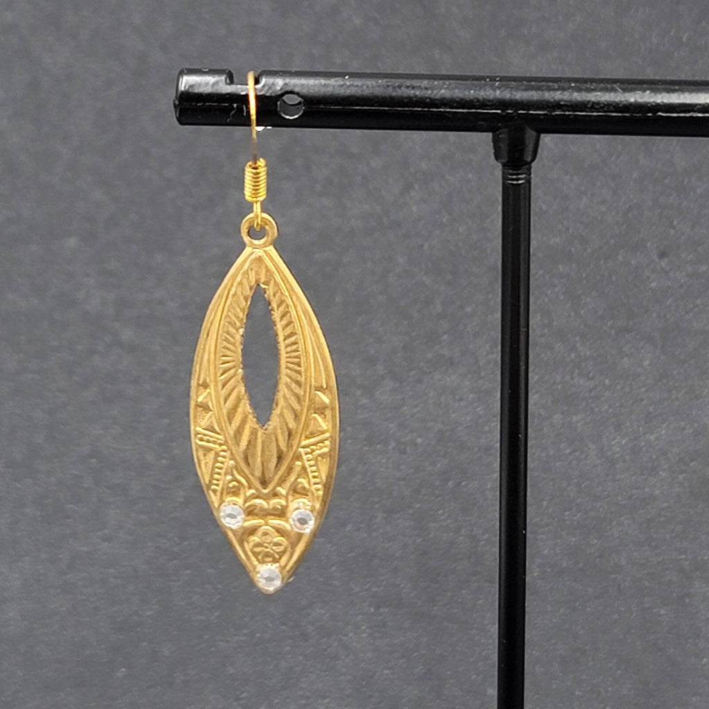 Pierced Earrings Gold tone Rhinestone Dangle 1.5"