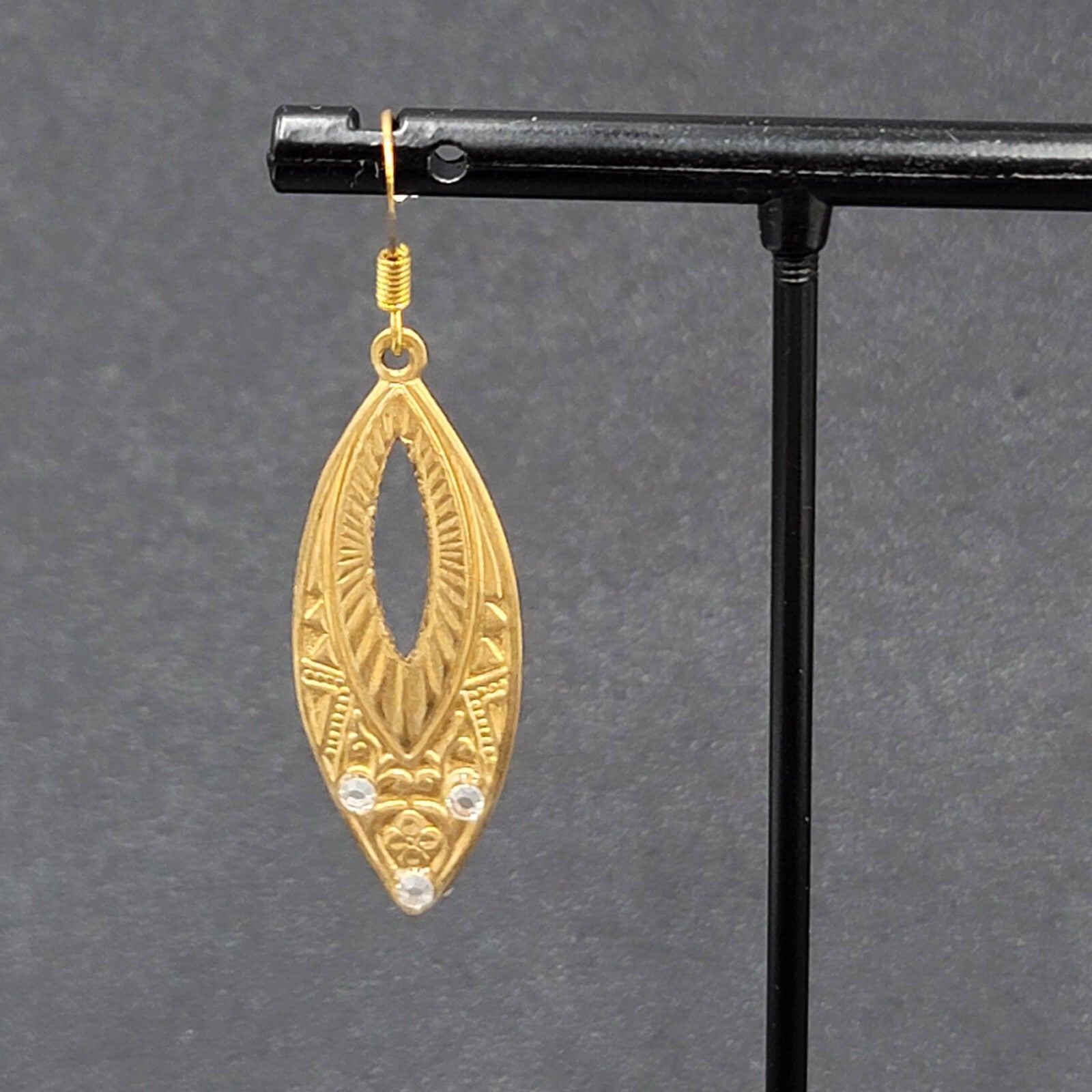 Pierced Earrings Gold tone Rhinestone Dangle 1.5"